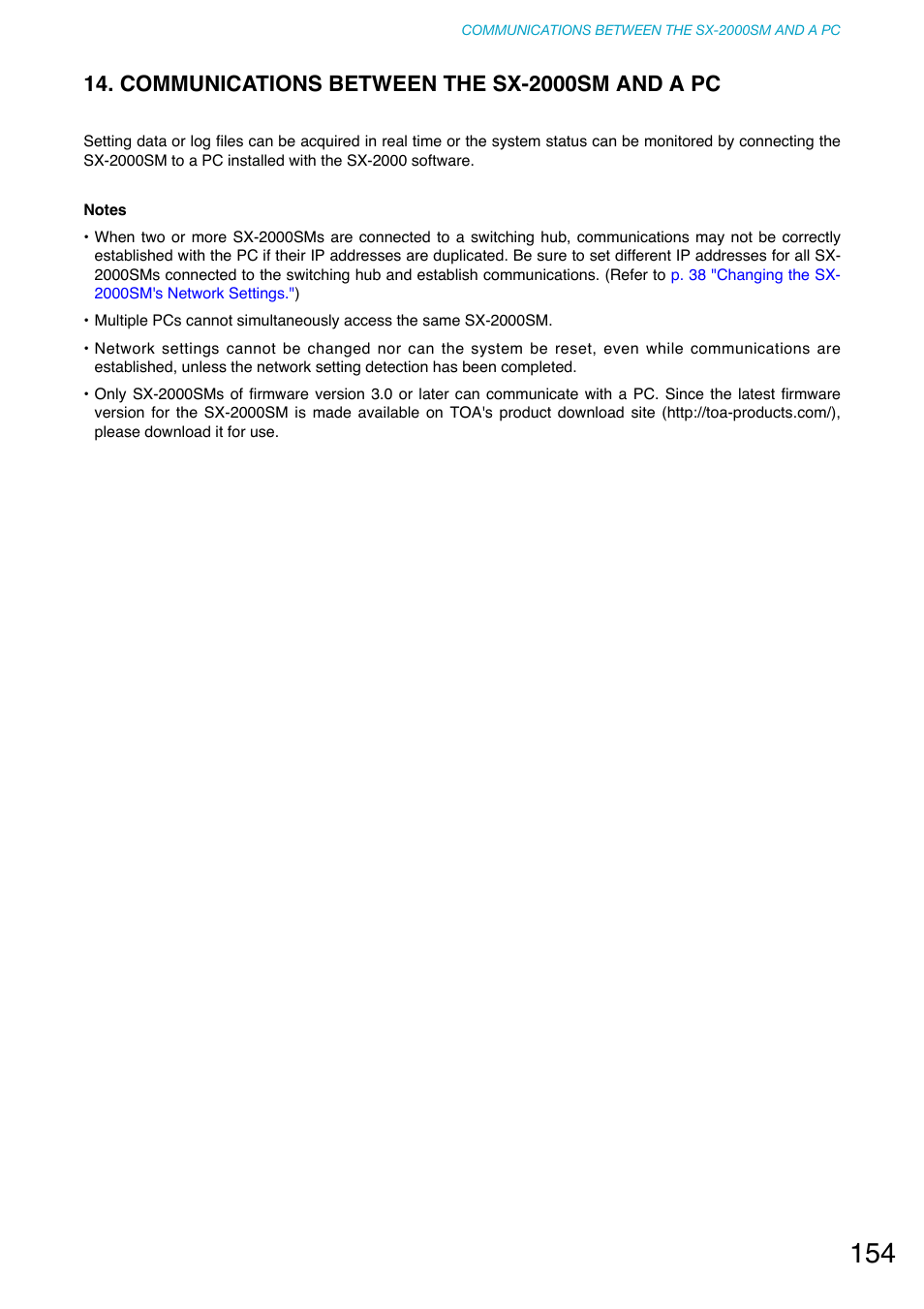 Communications between the sx-2000sm and a pc | Toa SX-2000 Series User Manual | Page 154 / 180