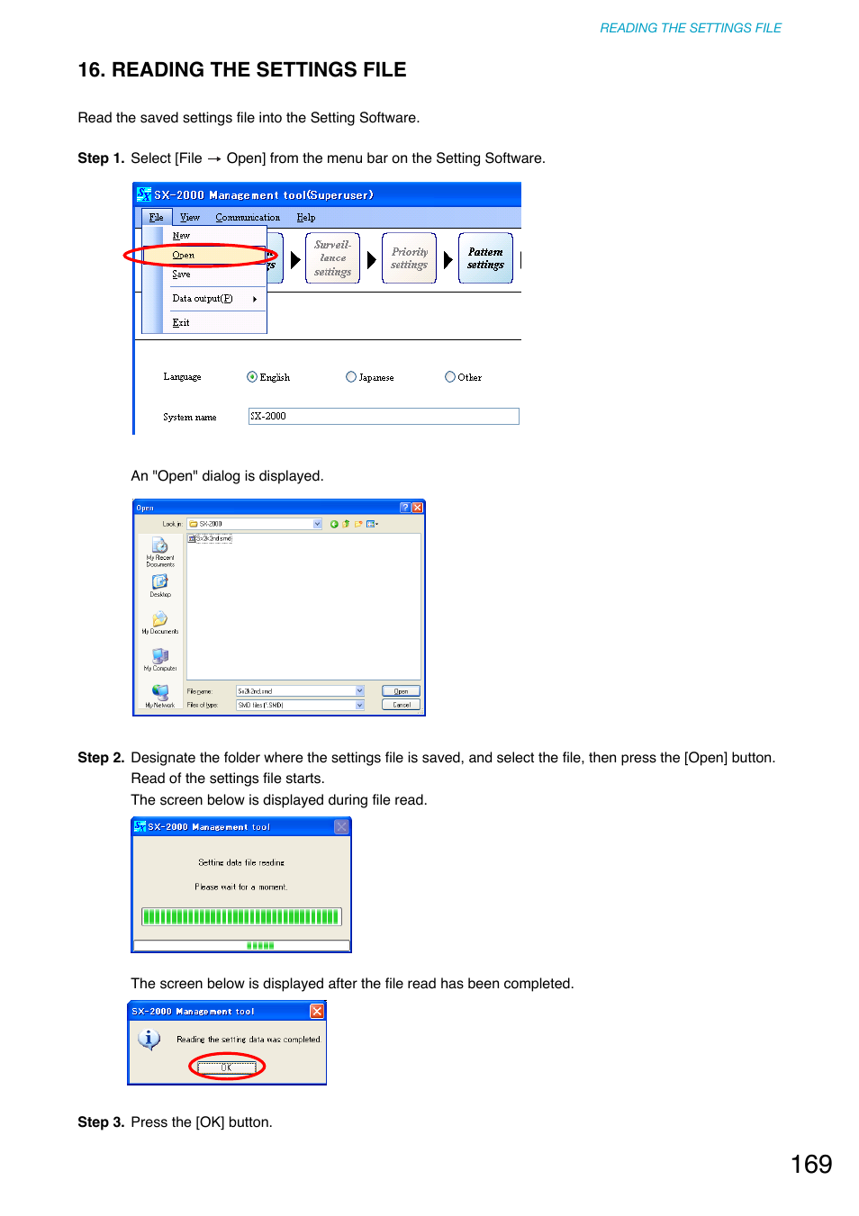 Reading the settings file | Toa SX-2000 Series User Manual | Page 169 / 180