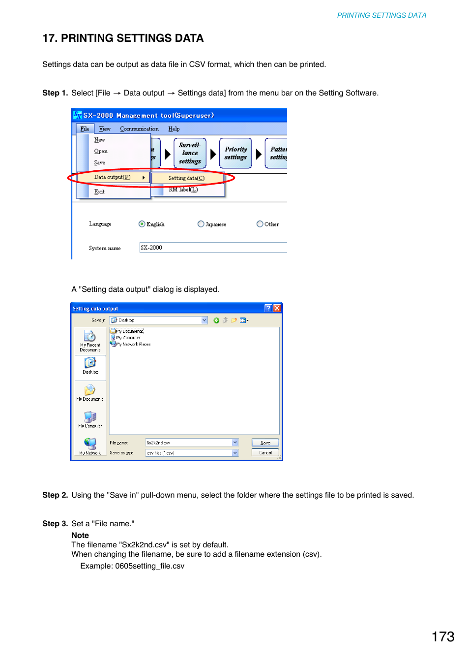 Printing settings data | Toa SX-2000 Series User Manual | Page 173 / 180