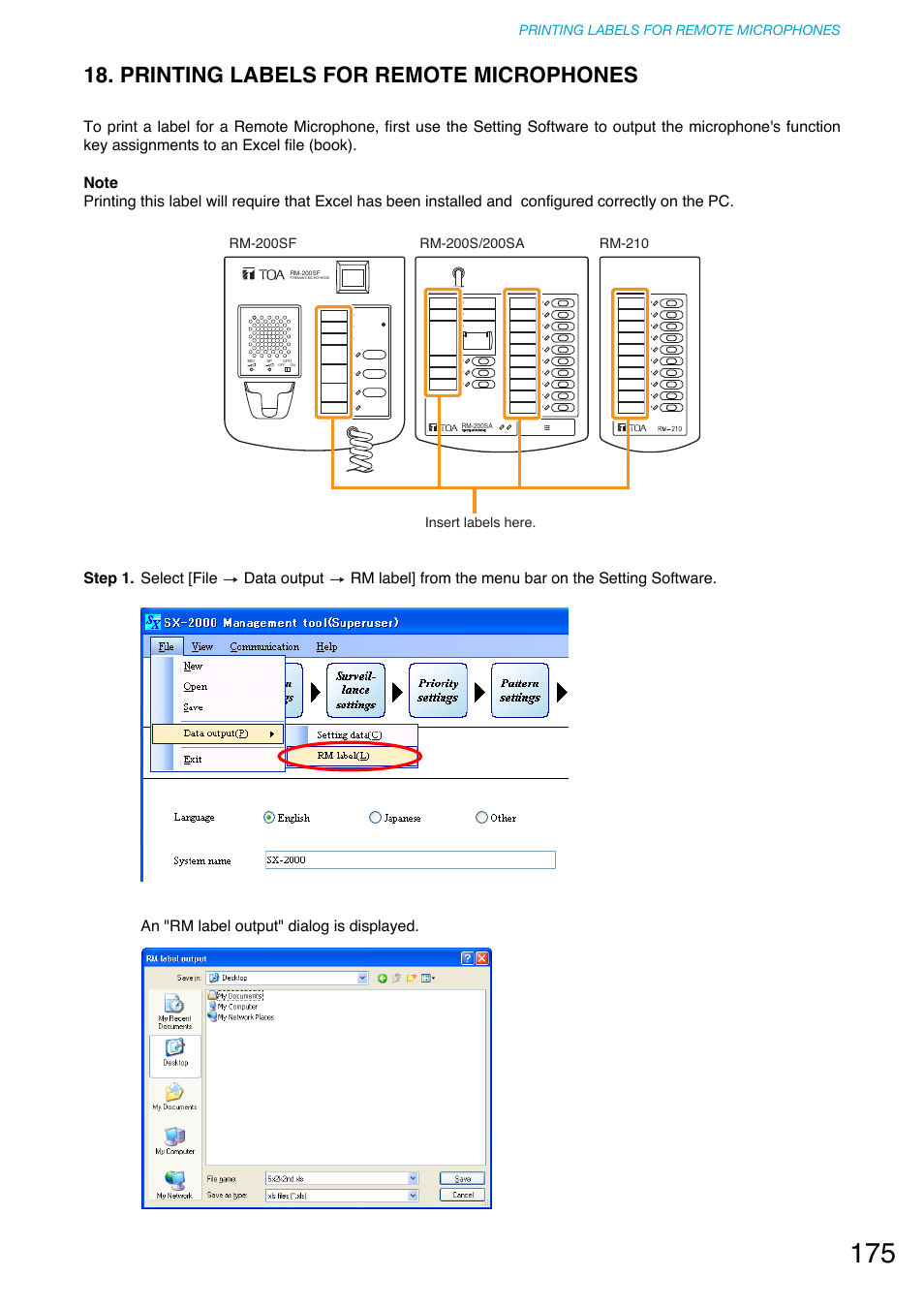 Printing labels for remote microphones | Toa SX-2000 Series User Manual | Page 175 / 180