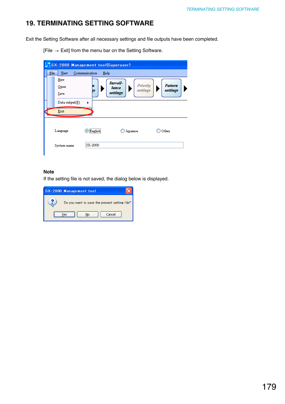 Terminating setting software | Toa SX-2000 Series User Manual | Page 179 / 180
