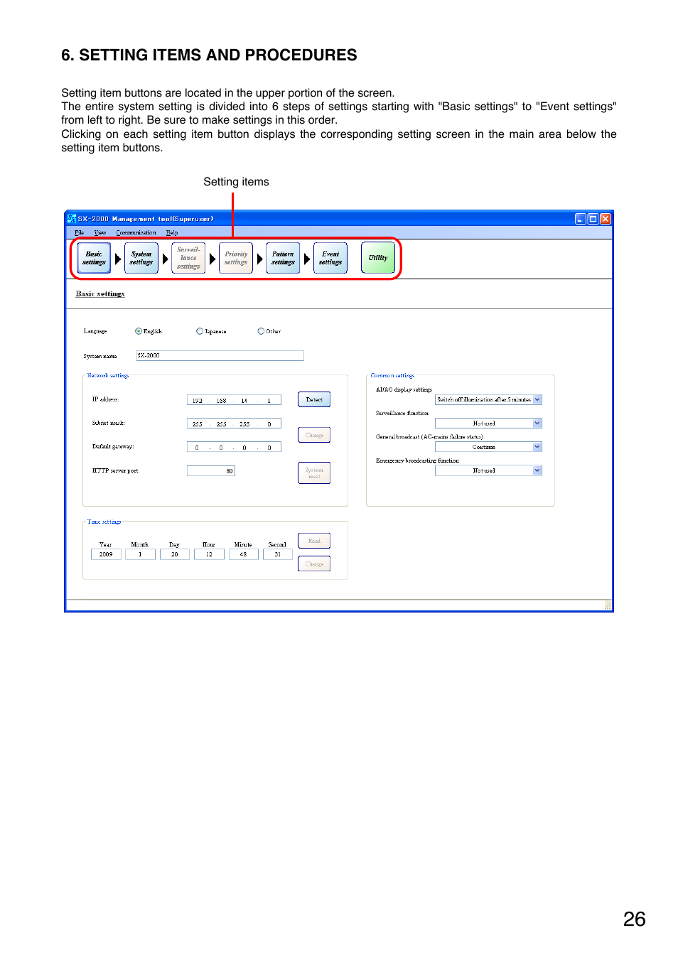 Setting items and procedures | Toa SX-2000 Series User Manual | Page 26 / 180