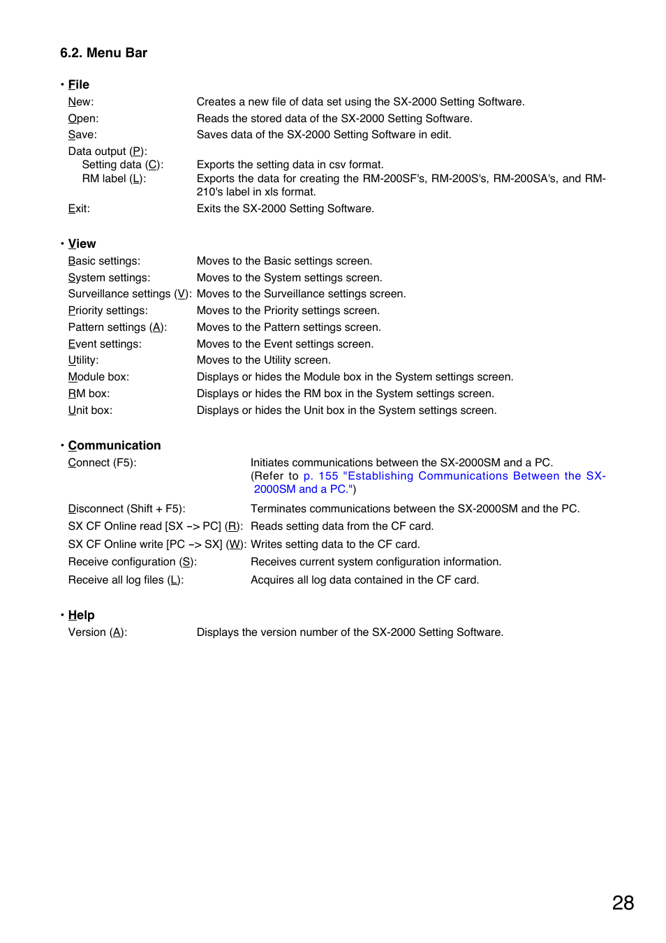 Menu bar | Toa SX-2000 Series User Manual | Page 28 / 180
