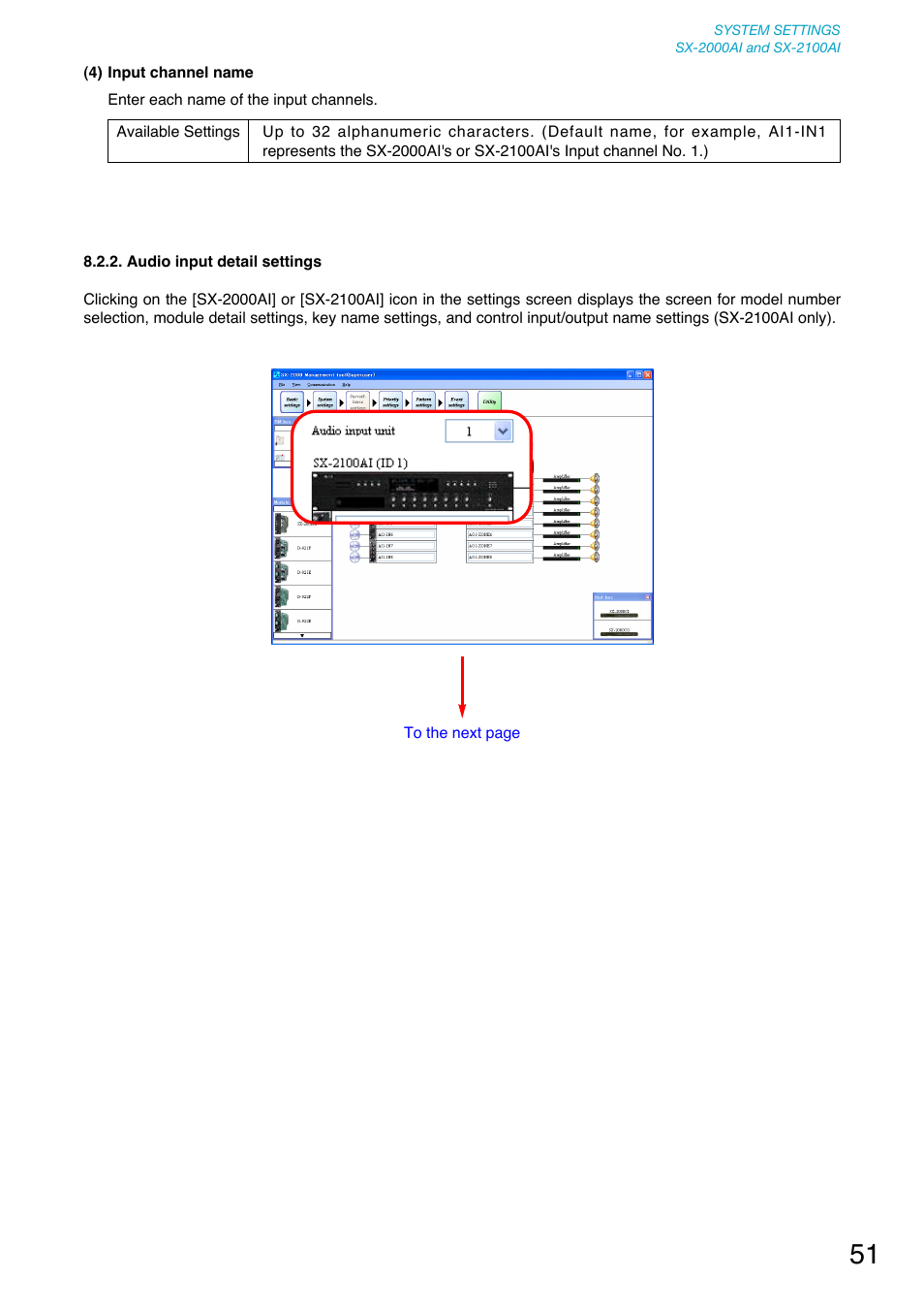 Audio input detail settings | Toa SX-2000 Series User Manual | Page 51 / 180
