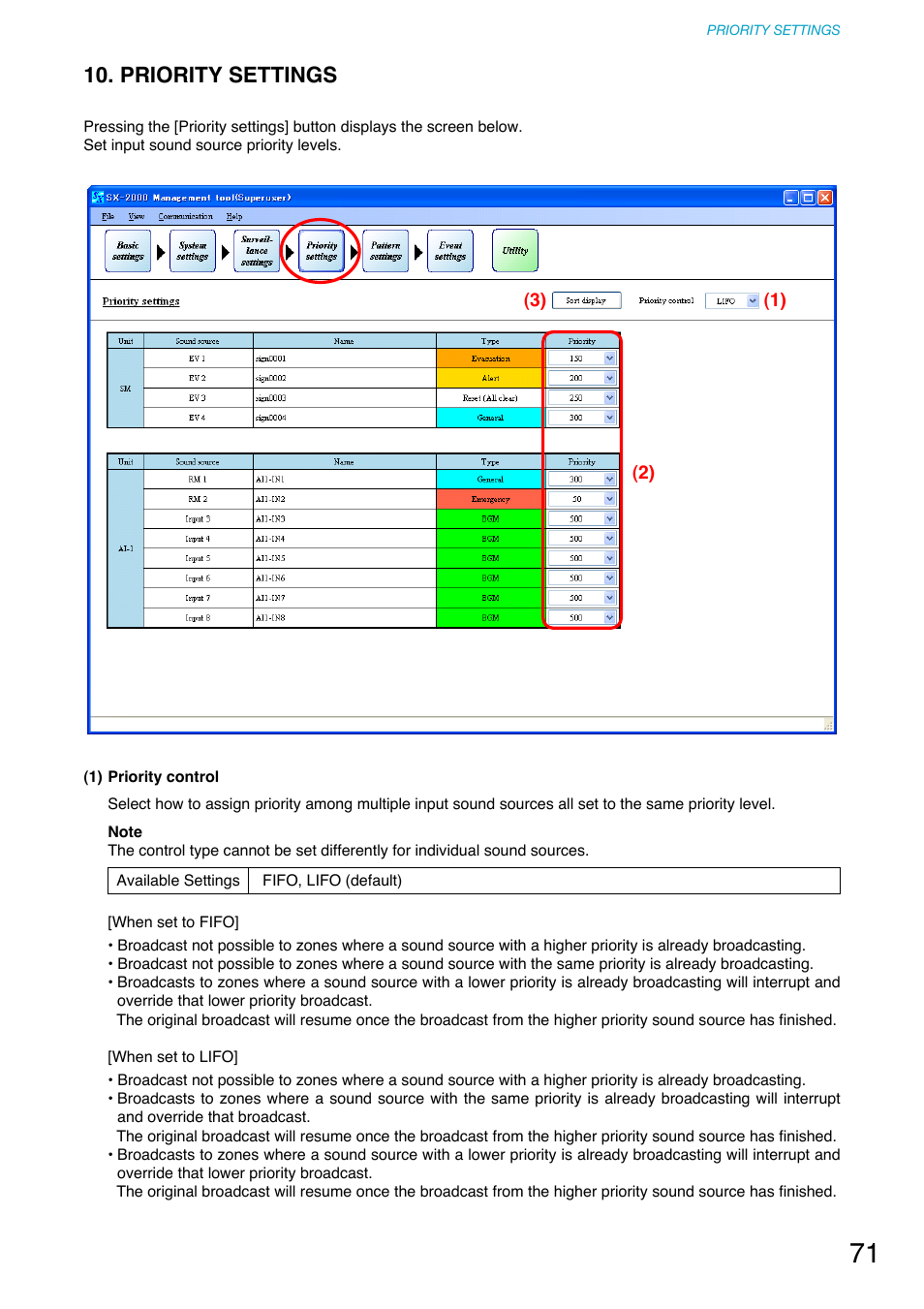 Priority settings, P. 71) | Toa SX-2000 Series User Manual | Page 71 / 180