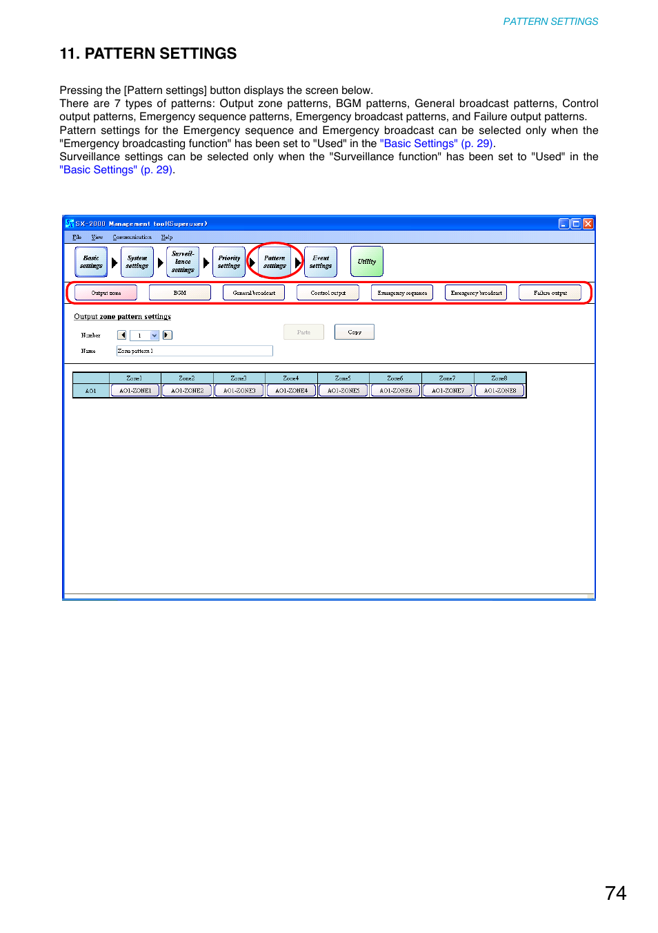 Pattern settings, P. 74) | Toa SX-2000 Series User Manual | Page 74 / 180