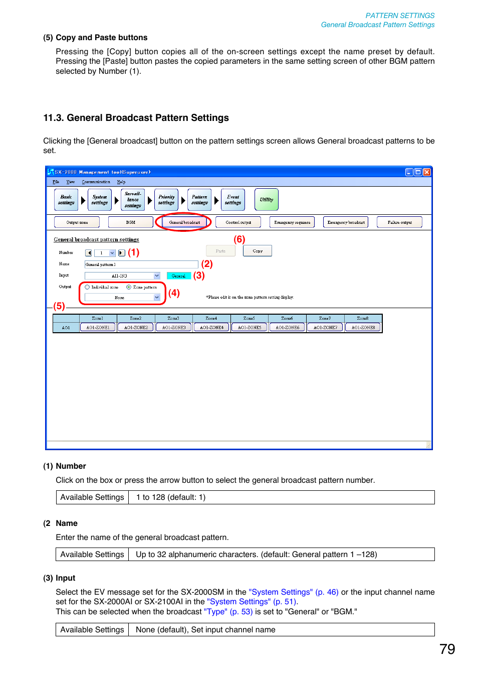 General broadcast pattern settings, P. 79) | Toa SX-2000 Series User Manual | Page 79 / 180