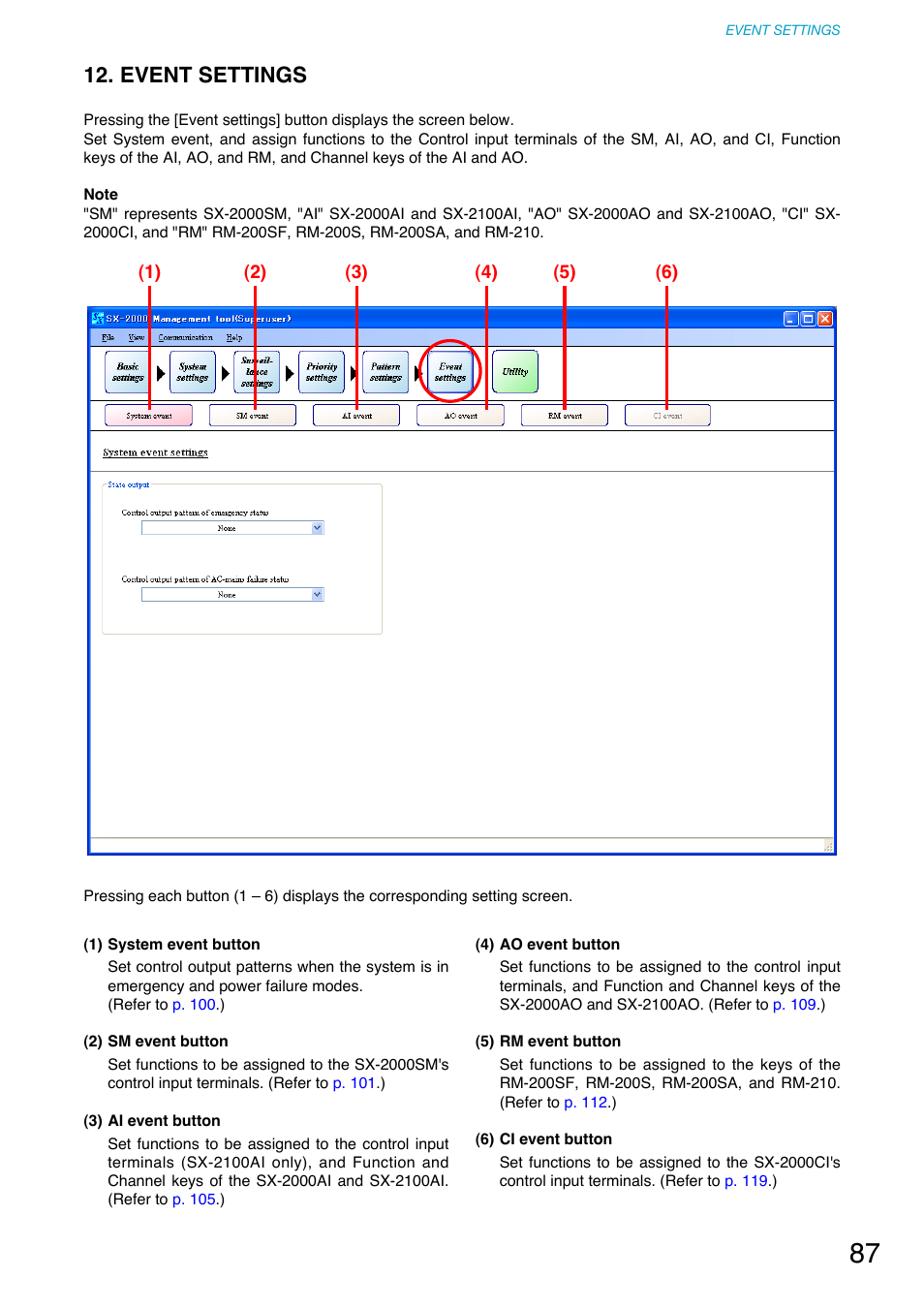 Event settings, P. 87), Event settings (p. 87) | Toa SX-2000 Series User Manual | Page 87 / 180