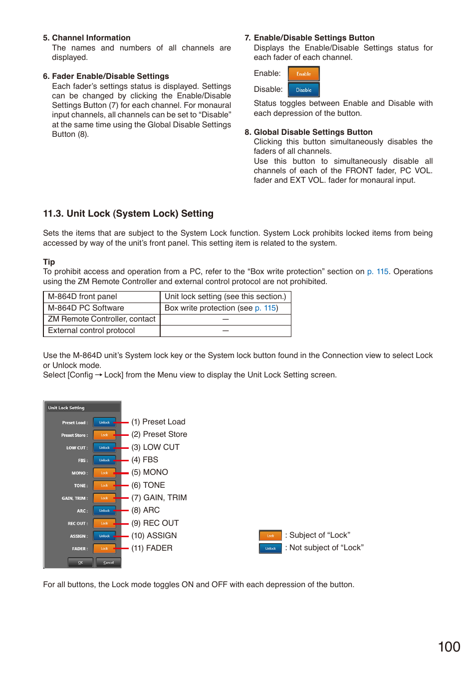 Unit lock (system lock) setting, P. 100 | Toa M-864D Ver.2.2.0 User Manual | Page 100 / 131