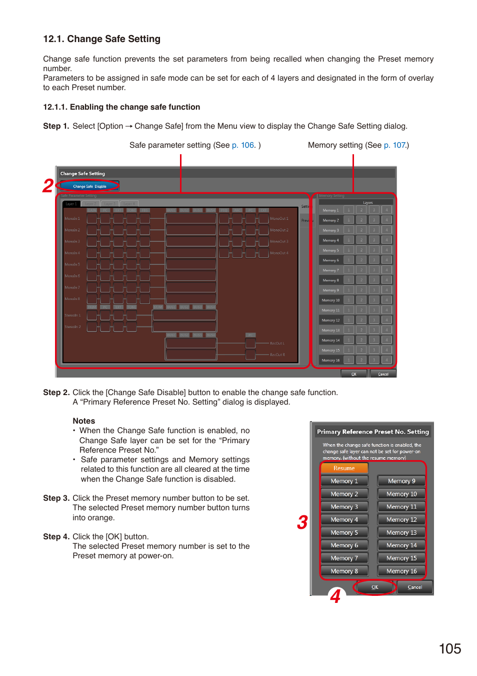 Change safe setting, P. 105 | Toa M-864D Ver.2.2.0 User Manual | Page 105 / 131