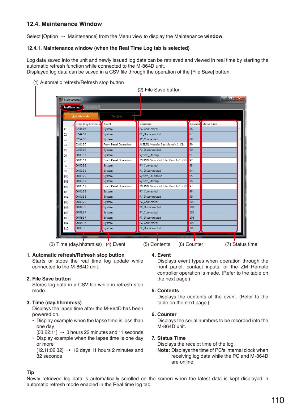 Maintenance window, P. 110 | Toa M-864D Ver.2.2.0 User Manual | Page 110 / 131