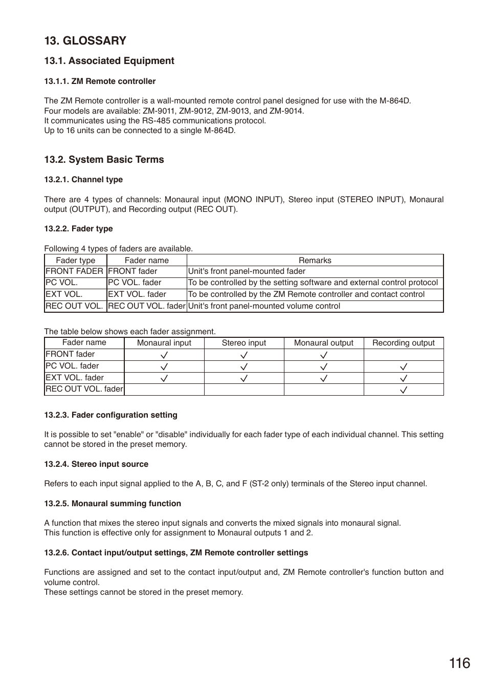 Glossary, Associated equipment, System basic terms | Toa M-864D Ver.2.2.0 User Manual | Page 116 / 131