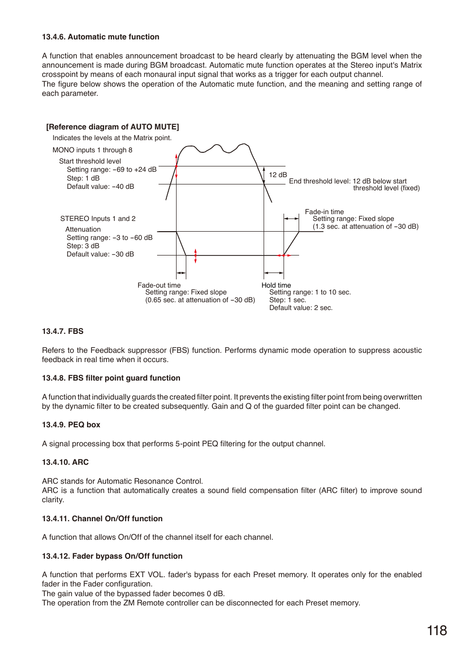 P. 118, Automatic mute function | Toa M-864D Ver.2.2.0 User Manual | Page 118 / 131