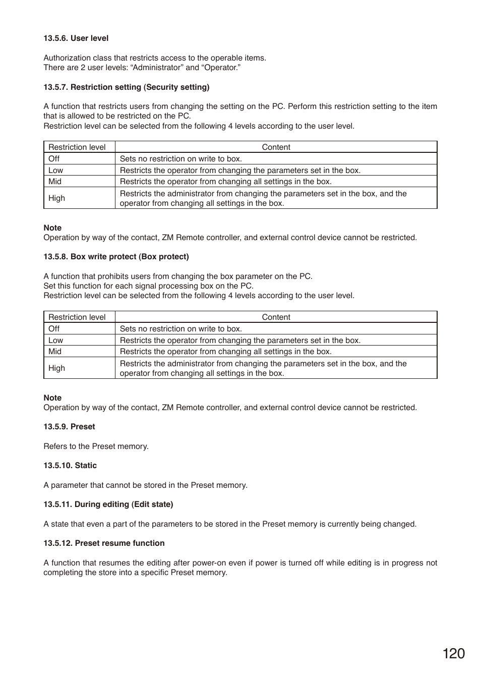 P. 120 "preset" a, D p. 120 "static | Toa M-864D Ver.2.2.0 User Manual | Page 120 / 131