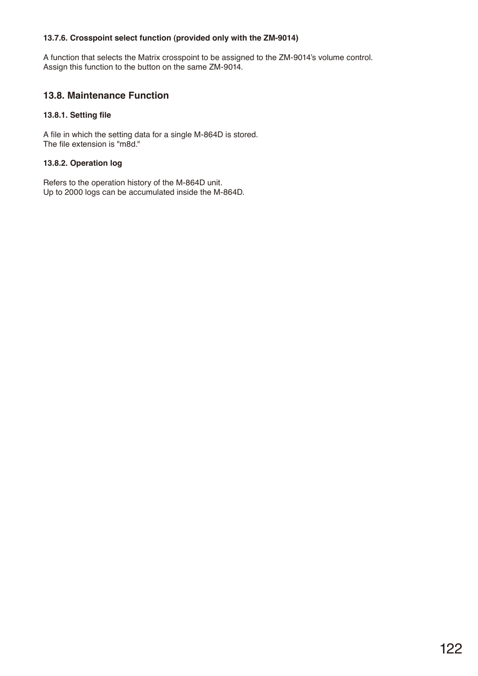 Maintenance function | Toa M-864D Ver.2.2.0 User Manual | Page 122 / 131