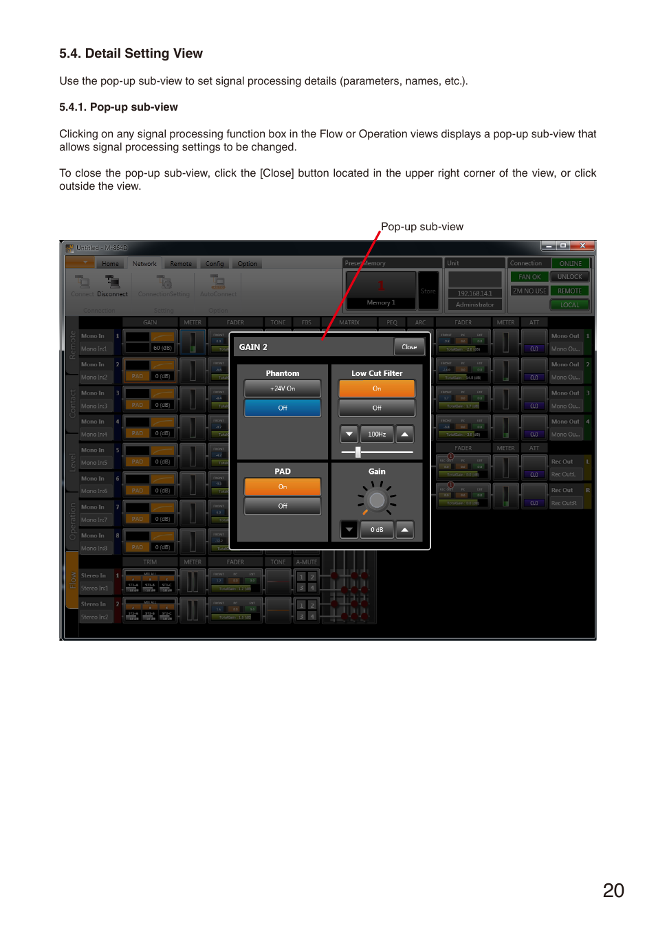 Detail setting view | Toa M-864D Ver.2.2.0 User Manual | Page 20 / 131