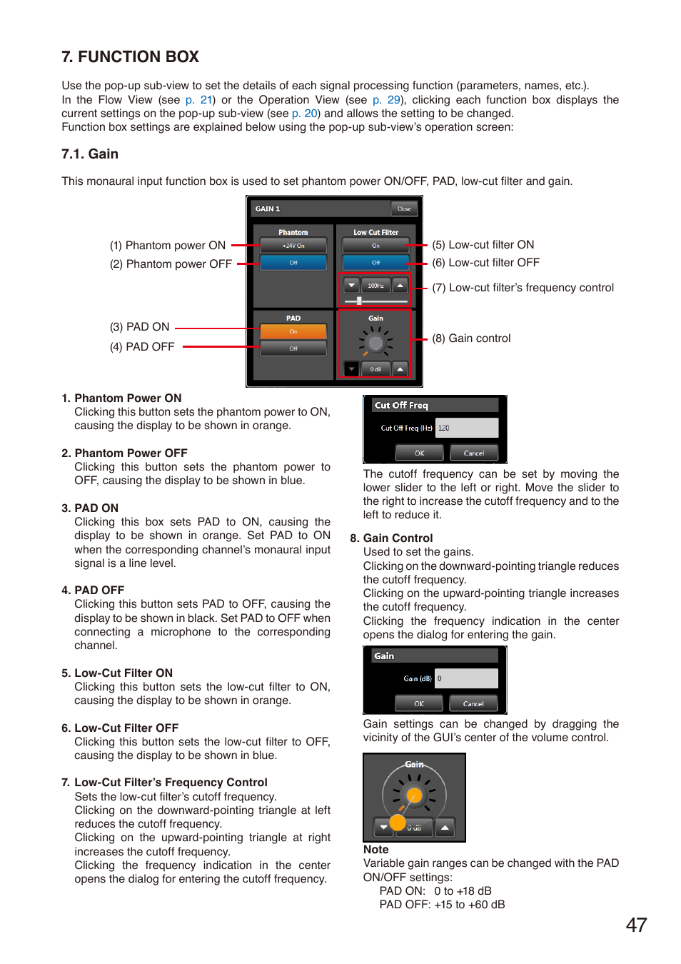 Function box, Gain, P. 47 | Toa M-864D Ver.2.2.0 User Manual | Page 47 / 131