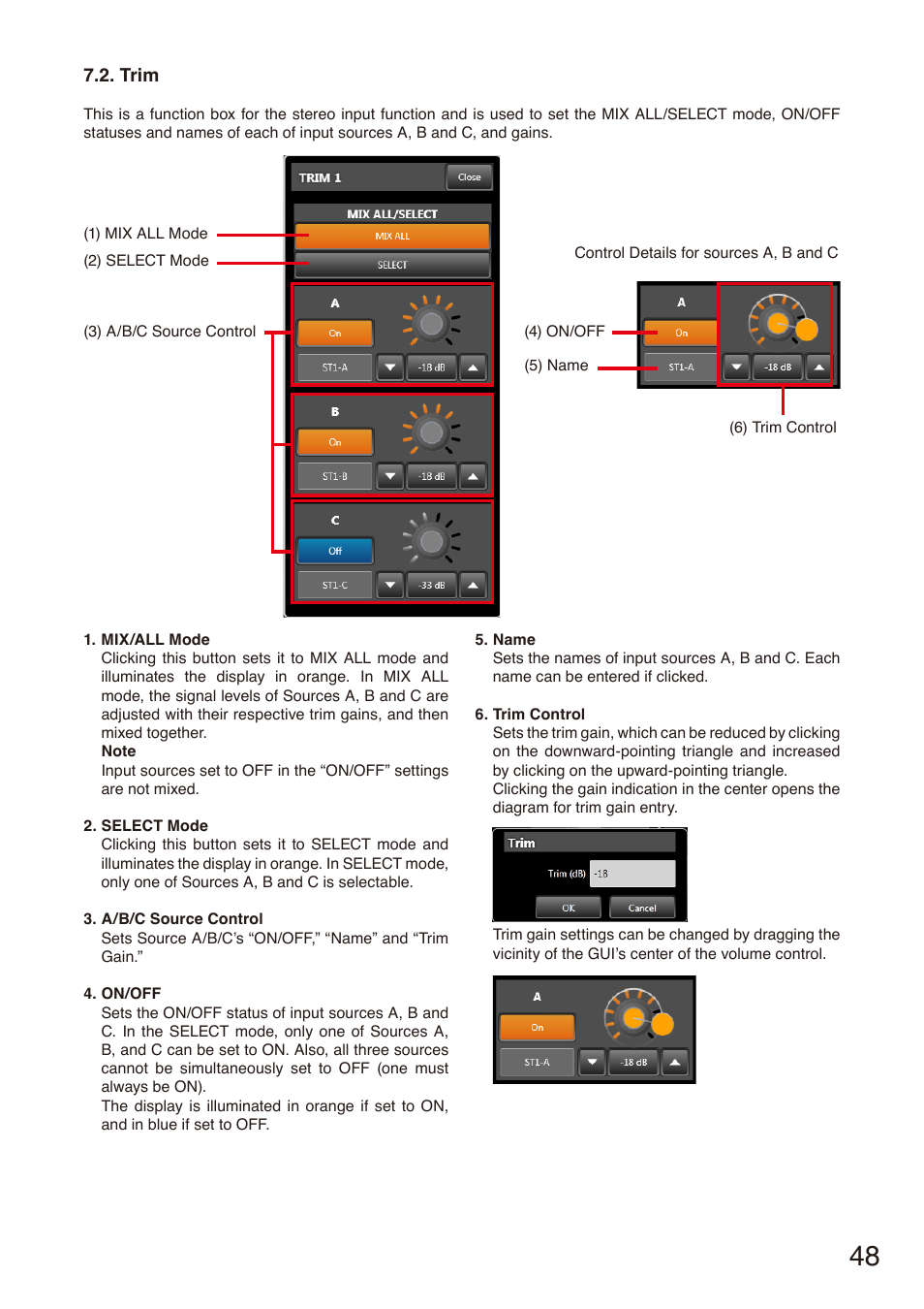 Trim, P. 48 | Toa M-864D Ver.2.2.0 User Manual | Page 48 / 131