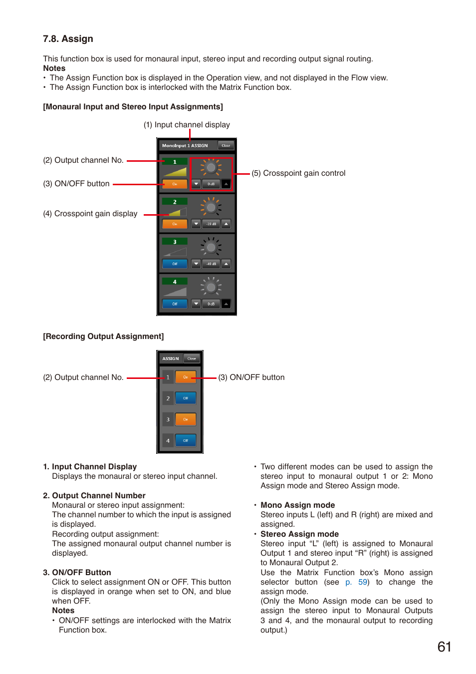 Assign, P. 61 | Toa M-864D Ver.2.2.0 User Manual | Page 61 / 131