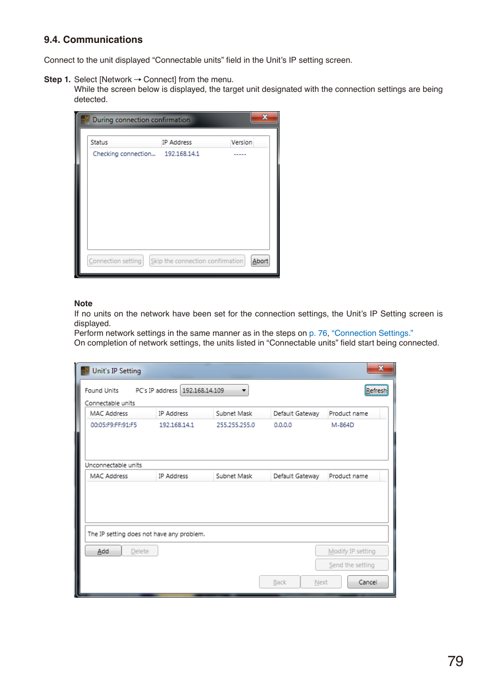 Communications, P. 79, “communications | Toa M-864D Ver.2.2.0 User Manual | Page 79 / 131