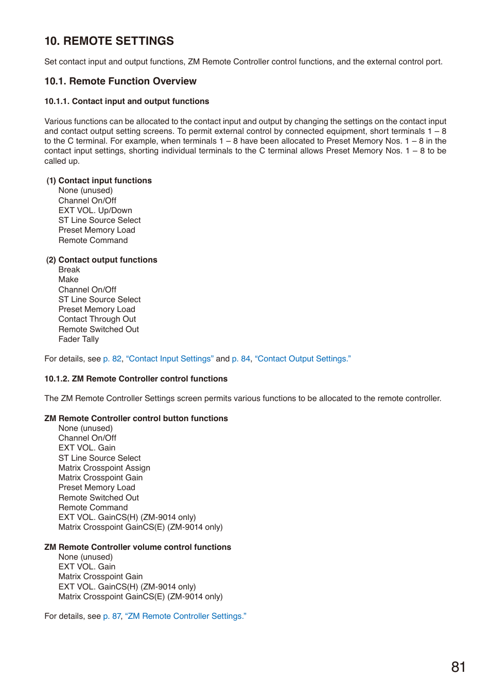 Remote settings, Remote function overview | Toa M-864D Ver.2.2.0 User Manual | Page 81 / 131