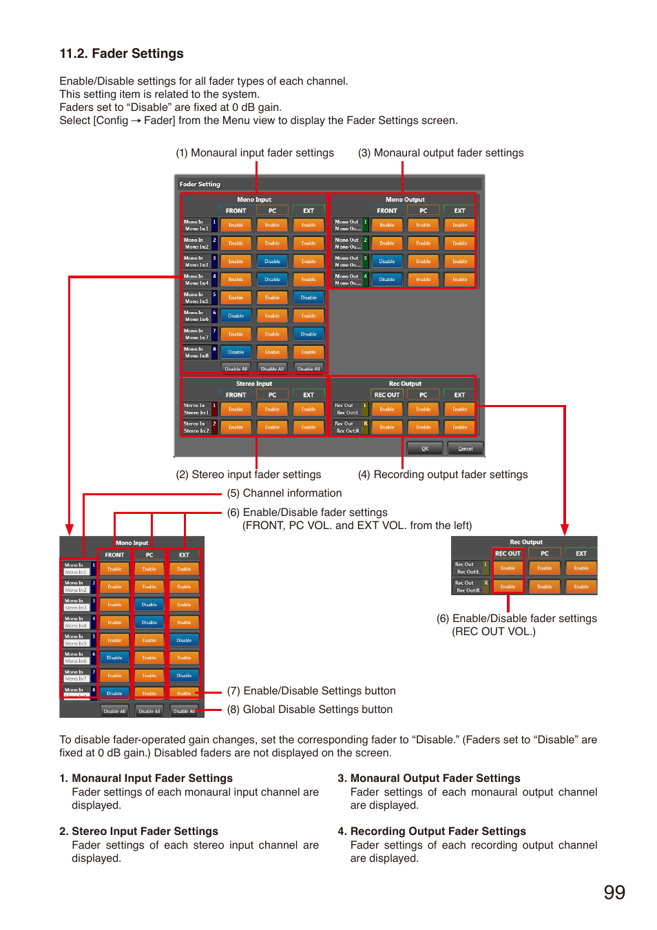 Fader settings, P. 99 | Toa M-864D Ver.2.2.0 User Manual | Page 99 / 131