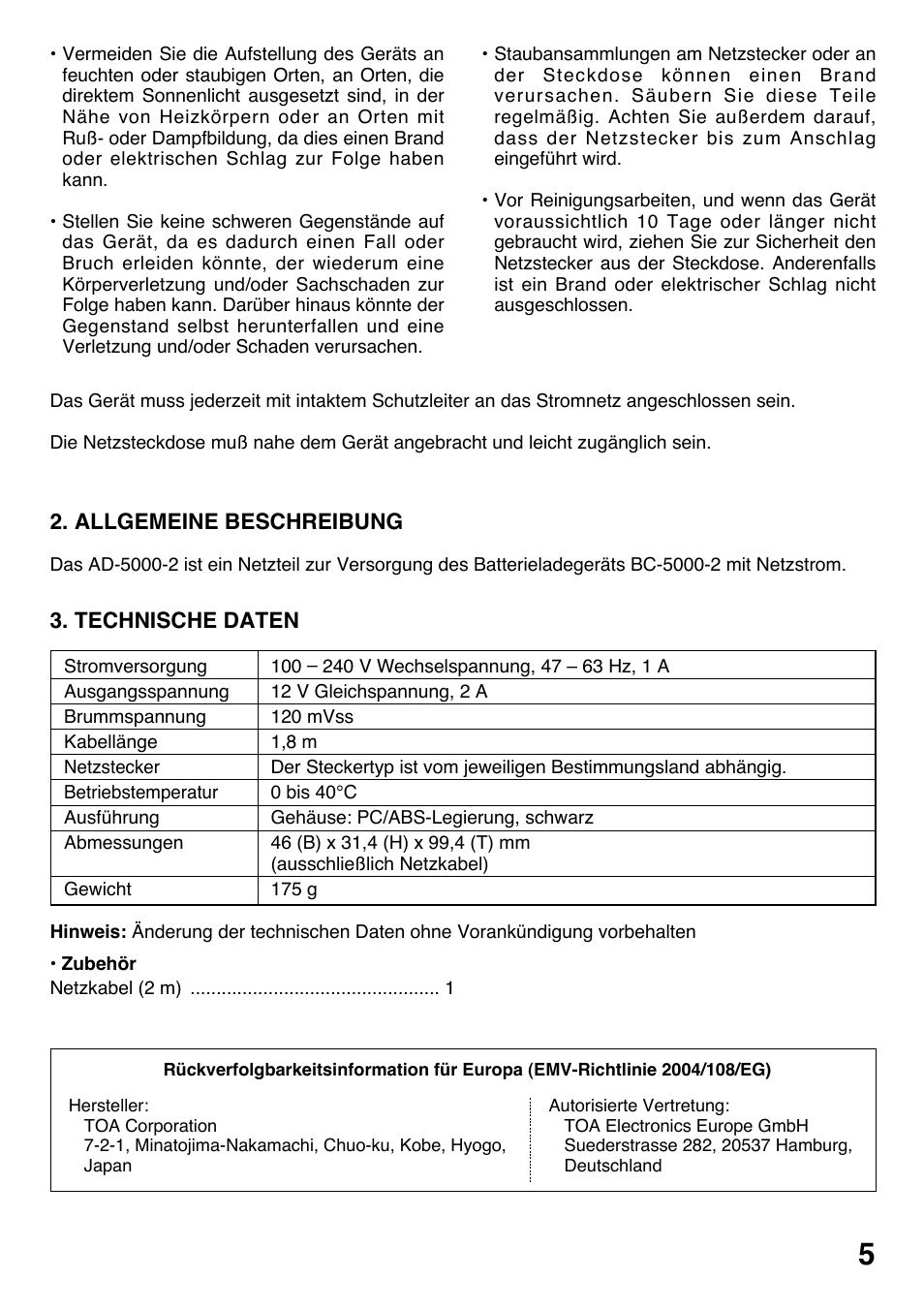 Toa AD-5000-2 User Manual | Page 5 / 16