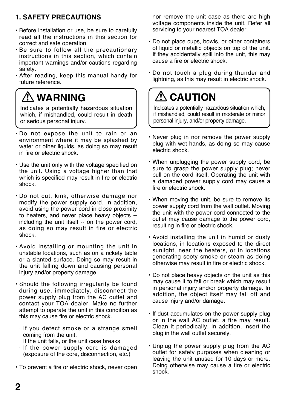 Warning, Caution | Toa AD-5000-6 User Manual | Page 2 / 16