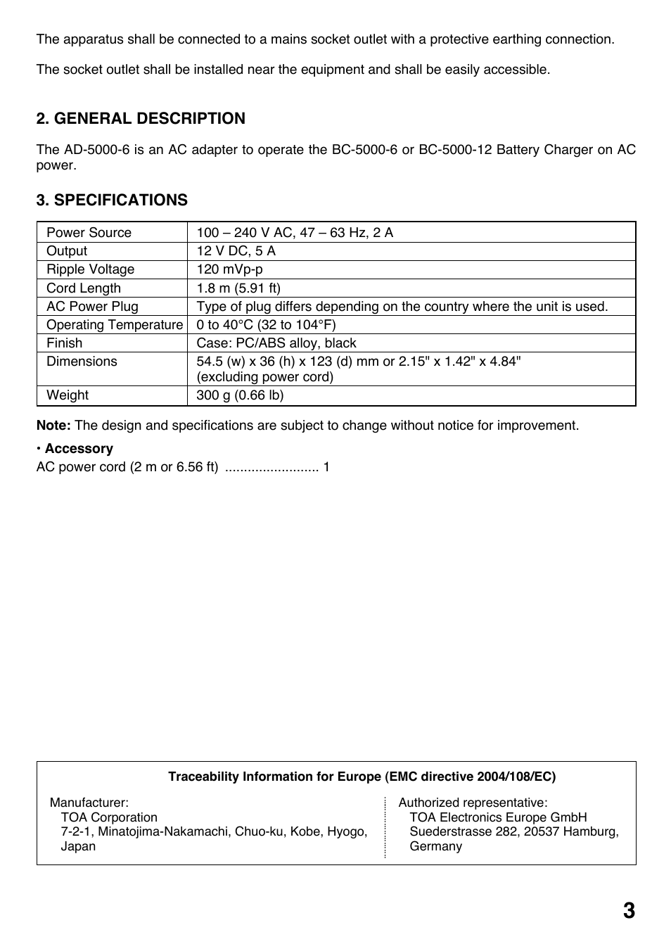 Toa AD-5000-6 User Manual | Page 3 / 16