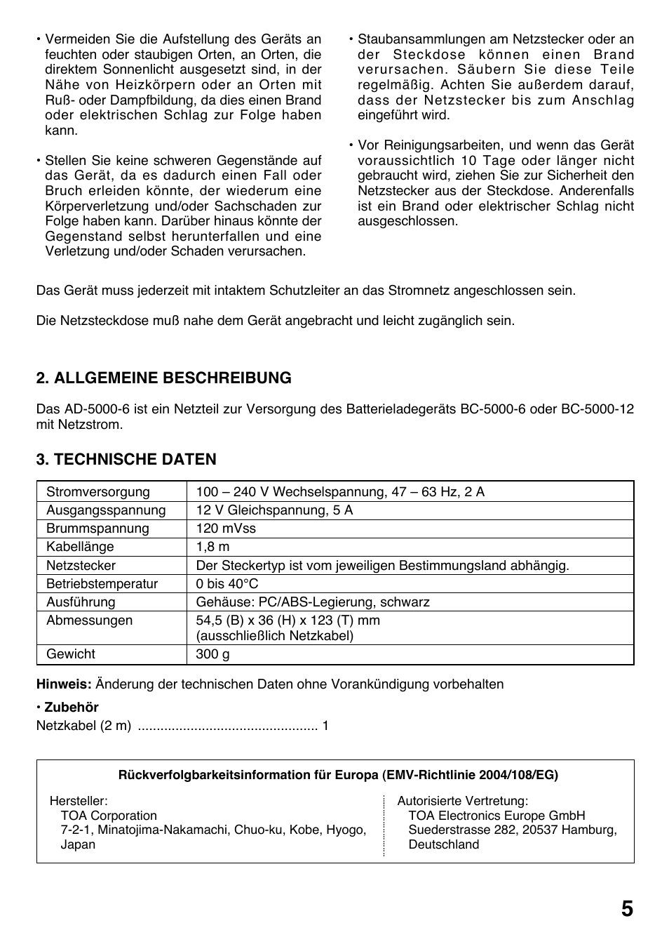 Toa AD-5000-6 User Manual | Page 5 / 16