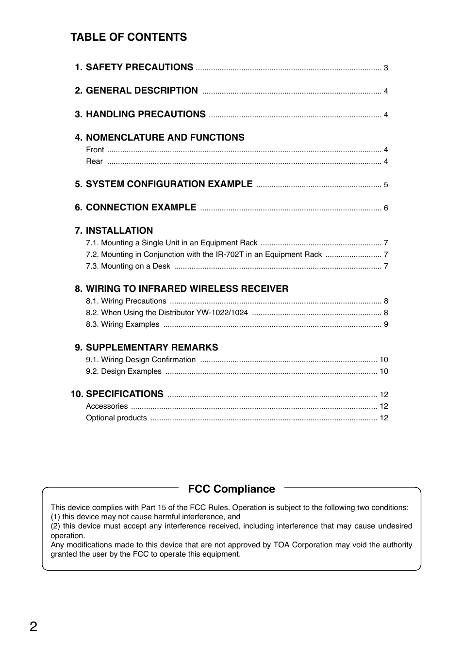 Toa IR-700D User Manual | Page 2 / 24