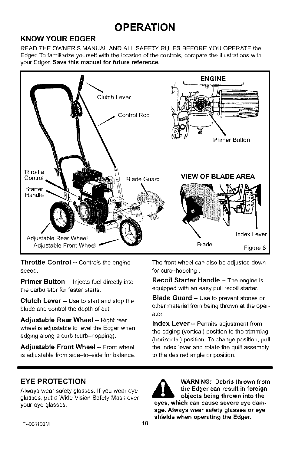 Operation, Know your edger, Eye protection | Craftsman 536.772301 User Manual | Page 10 / 60