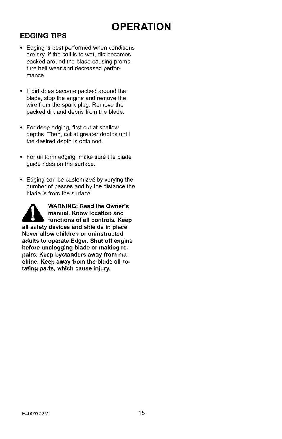 Operation, Edging tips | Craftsman 536.772301 User Manual | Page 15 / 60