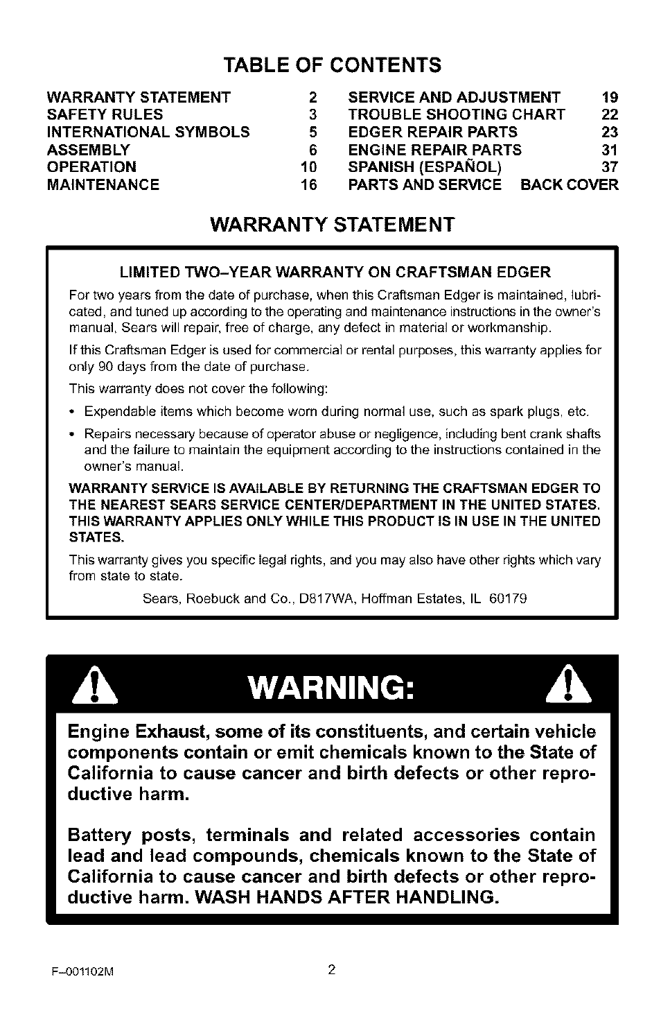 Craftsman 536.772301 User Manual | Page 2 / 60