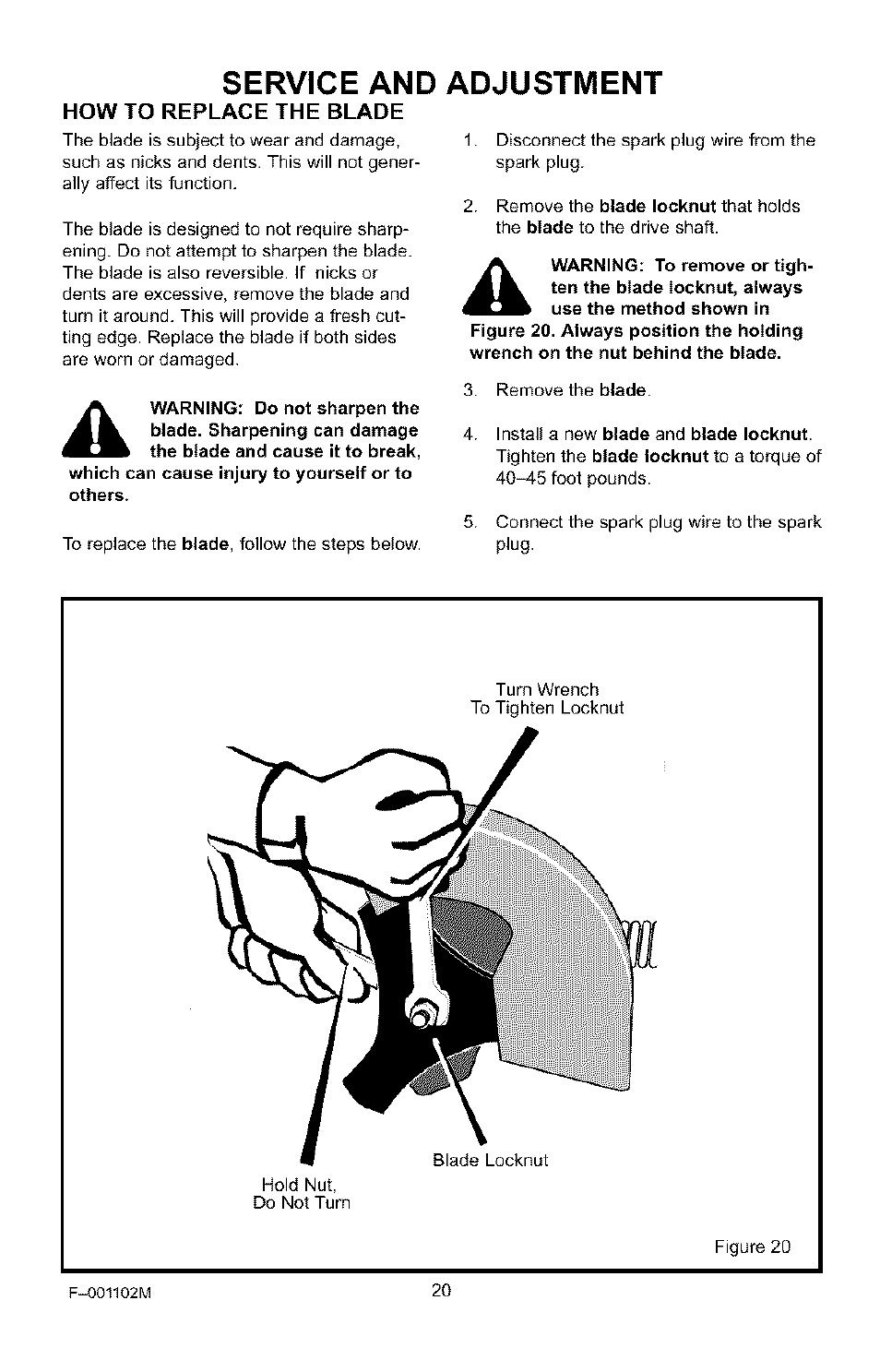 Service and adjustment | Craftsman 536.772301 User Manual | Page 20 / 60