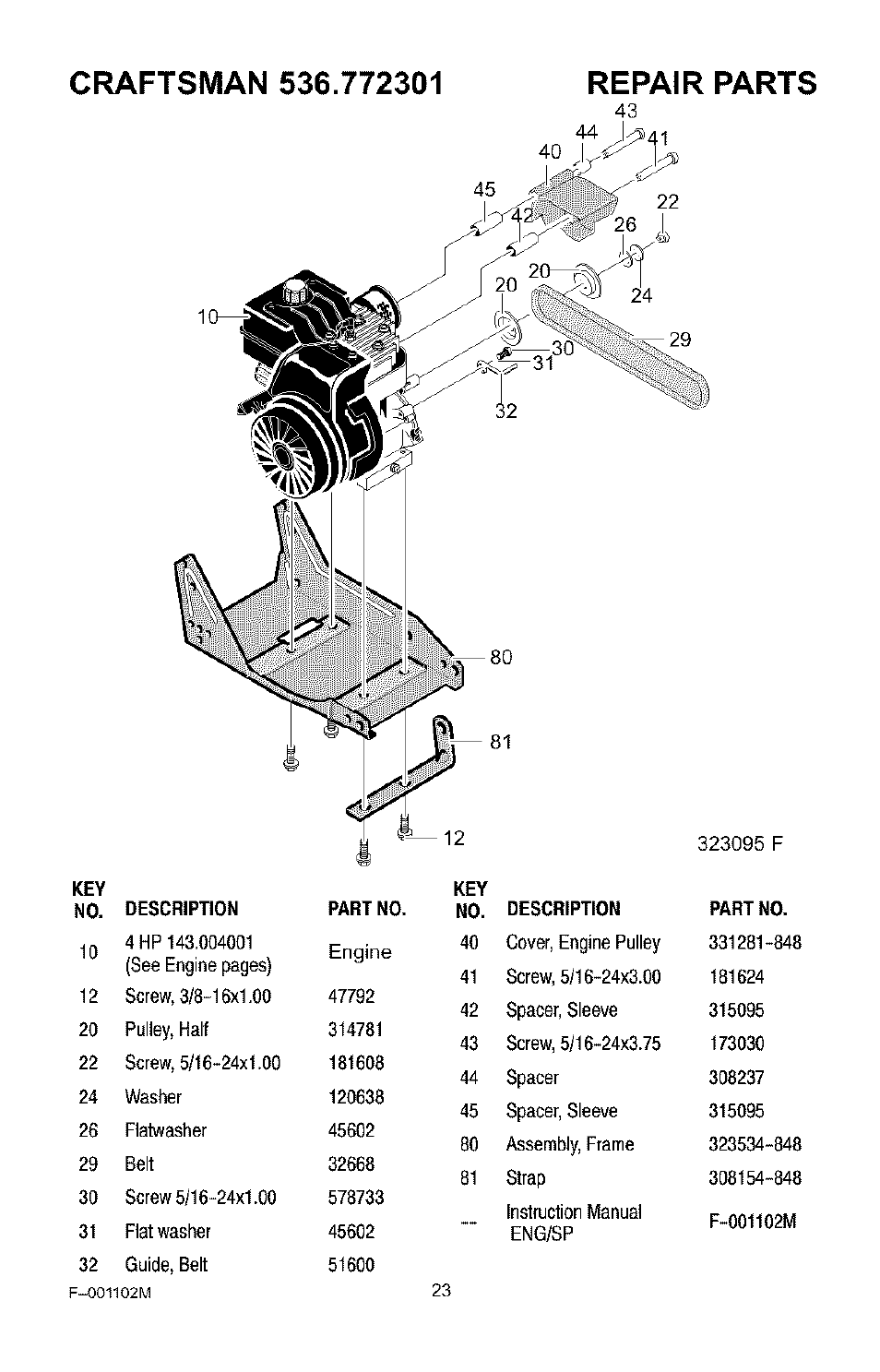 Repair parts | Craftsman 536.772301 User Manual | Page 23 / 60