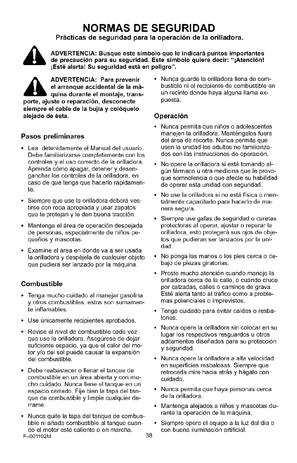 Normas de seguridad | Craftsman 536.772301 User Manual | Page 38 / 60