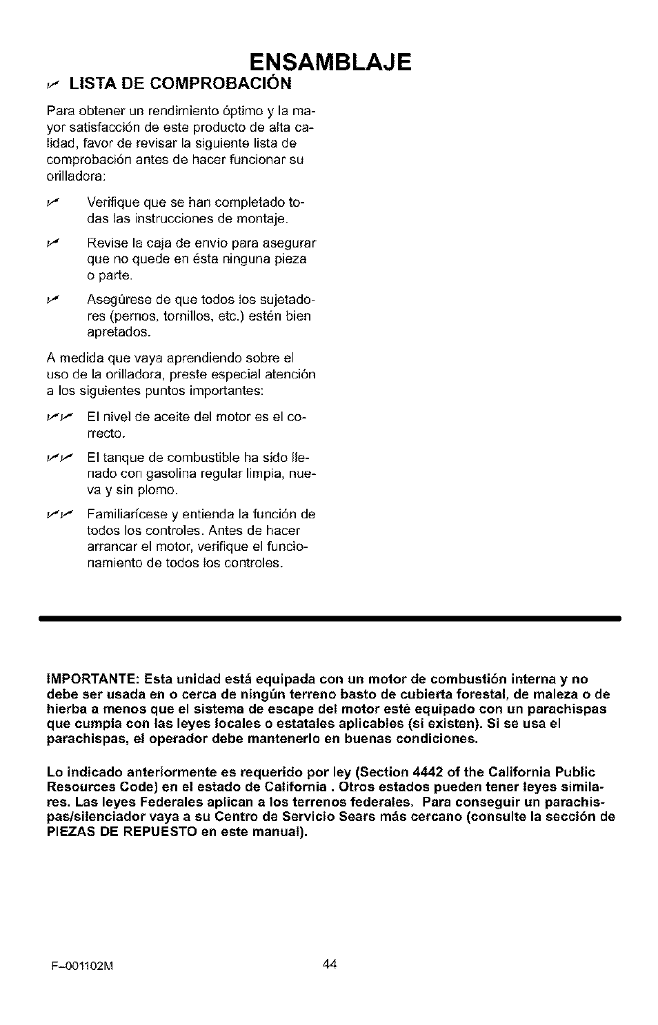 Ensamblaje, Usia de comprobación | Craftsman 536.772301 User Manual | Page 44 / 60