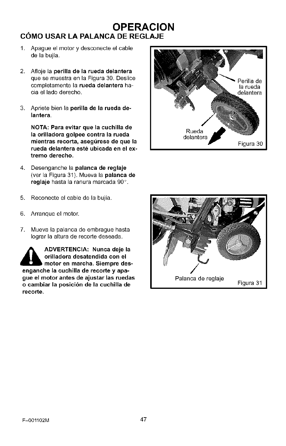 Operacion | Craftsman 536.772301 User Manual | Page 47 / 60