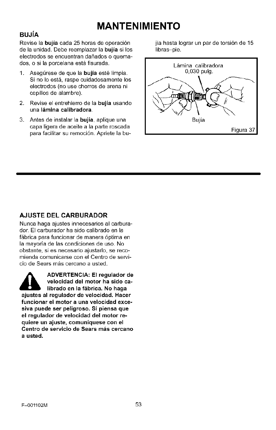 Mantenimiento | Craftsman 536.772301 User Manual | Page 53 / 60