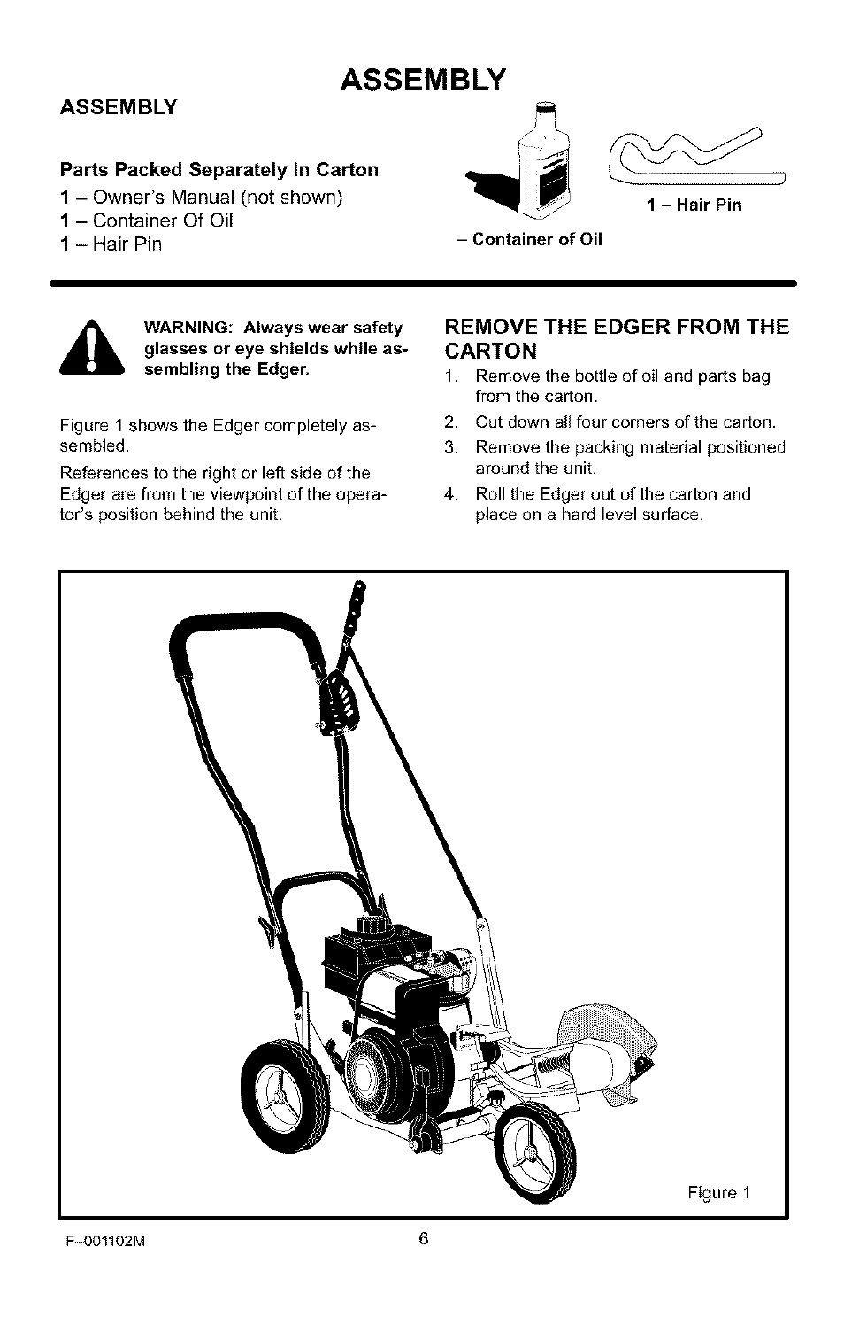 Assembly, Remove the edger from the carton | Craftsman 536.772301 User Manual | Page 6 / 60