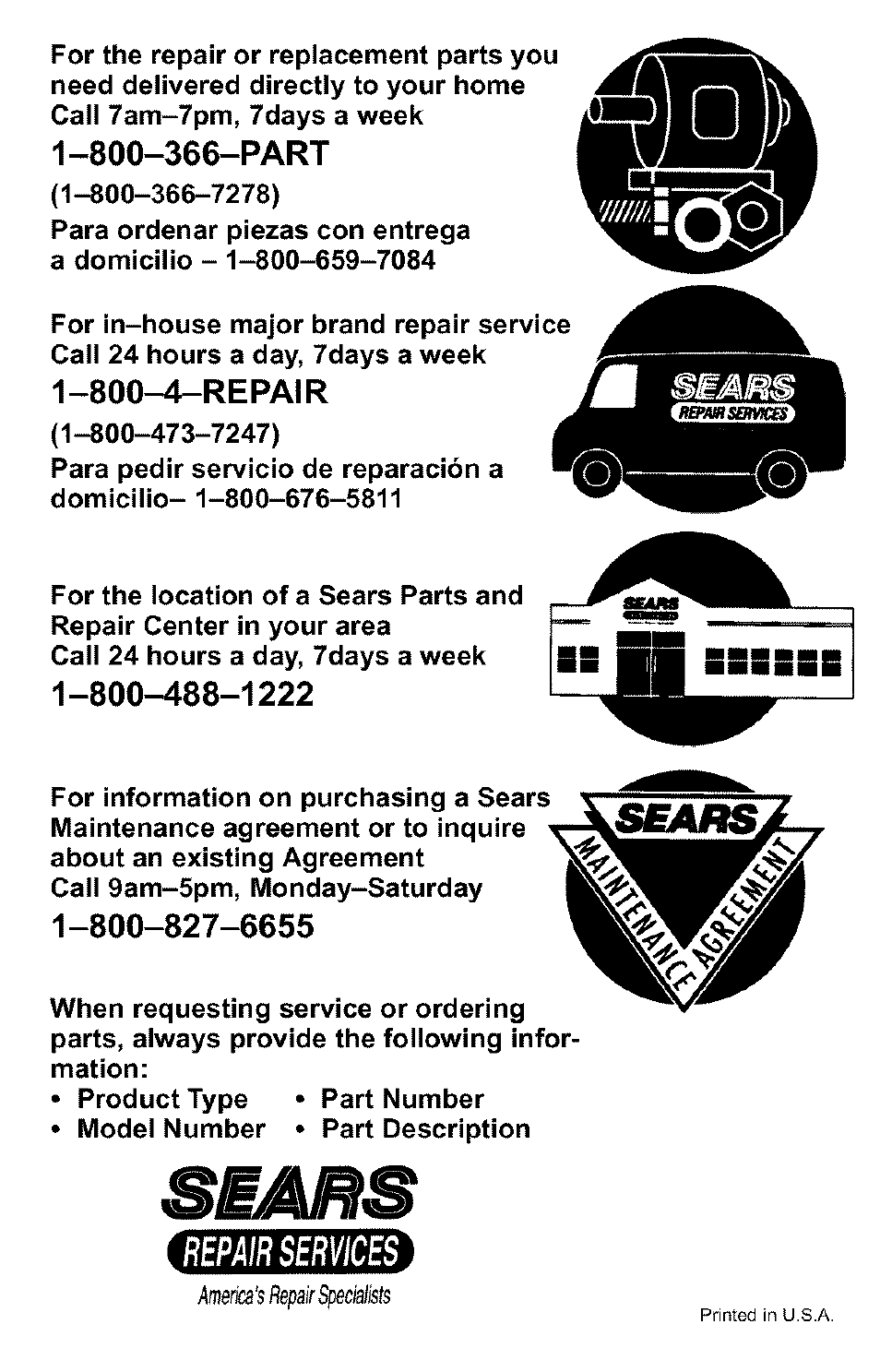 800-366-part, 800-4-re pair | Craftsman 536.772301 User Manual | Page 60 / 60