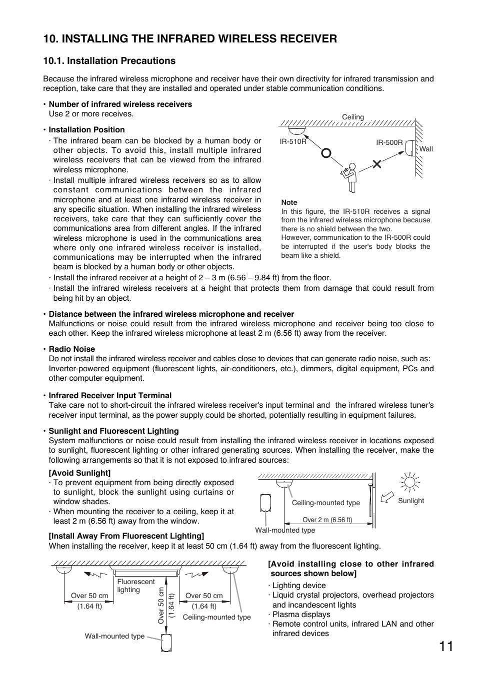 Installing the infrared wireless receiver | Toa IR-702T User Manual | Page 11 / 56