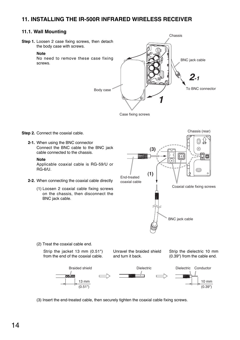 Installing the ir-500r infrared wireless receiver | Toa IR-702T User Manual | Page 14 / 56