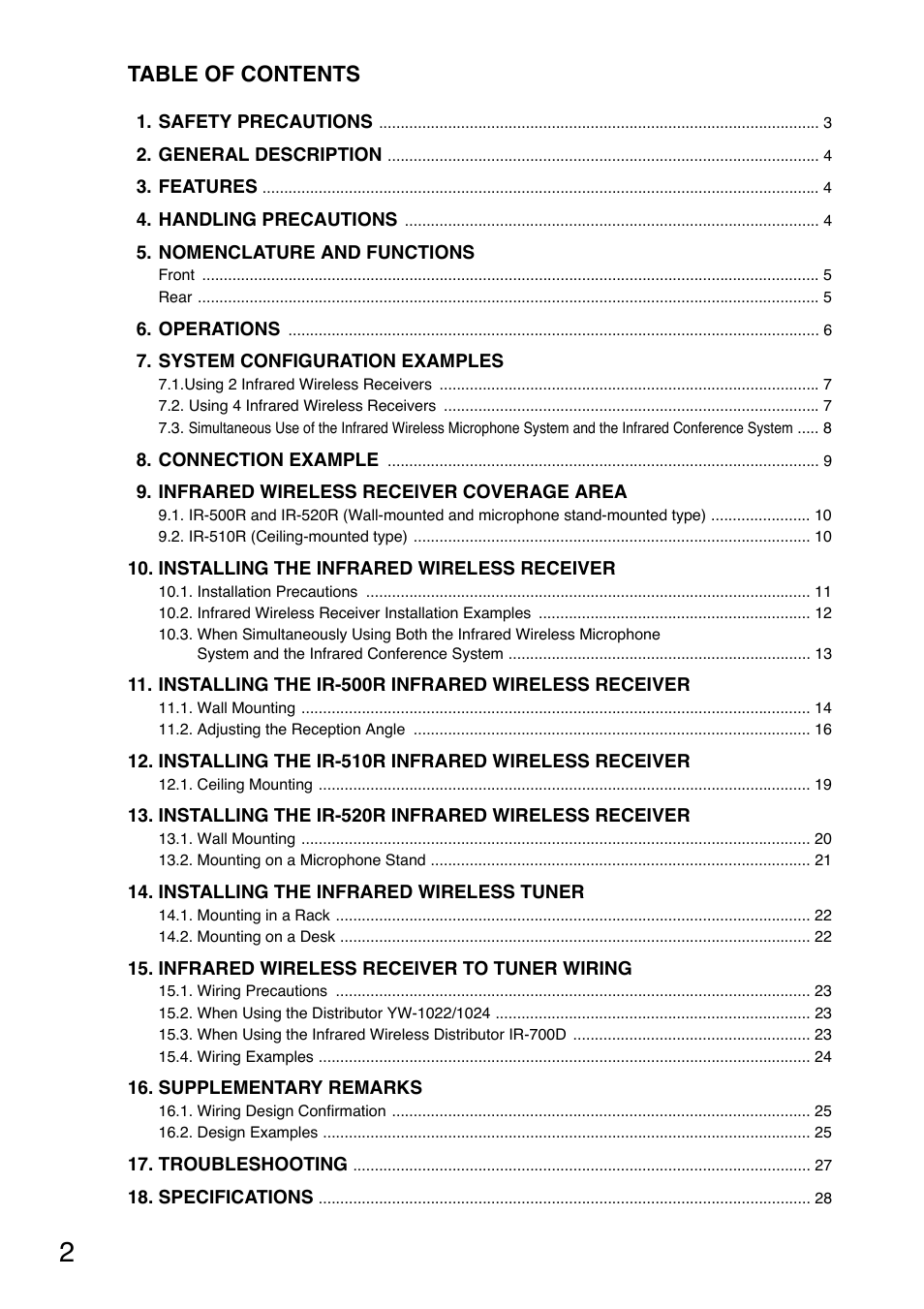 Toa IR-702T User Manual | Page 2 / 56