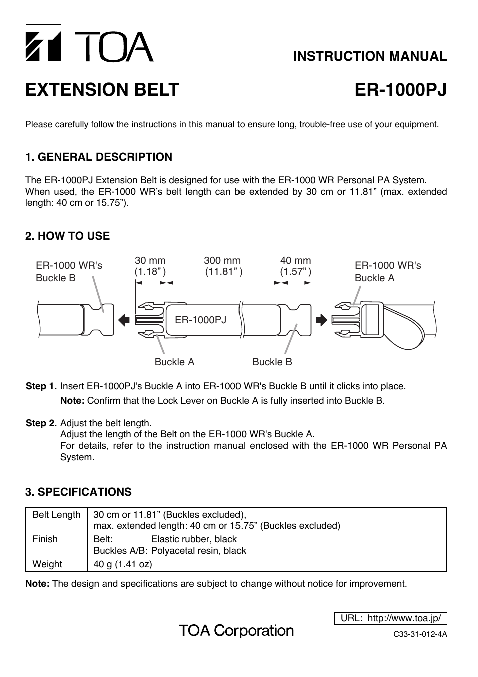 Toa ER-1000PJ User Manual | 1 page