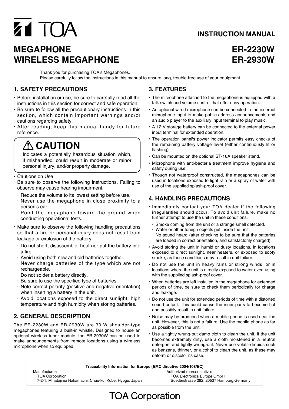 Toa ER-2930W User Manual | 4 pages