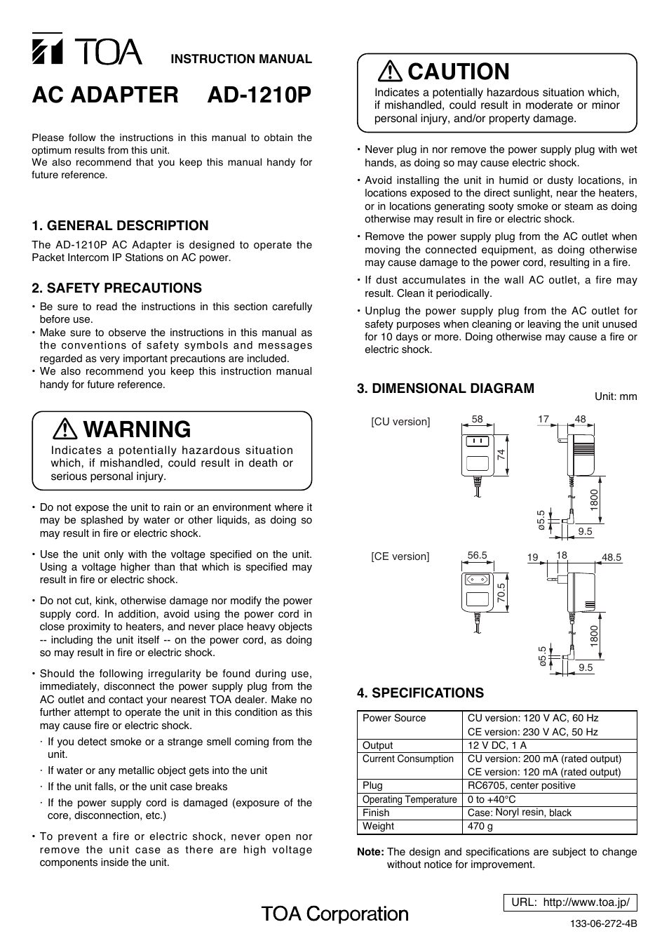 Toa AD-1210P CE User Manual | 1 page