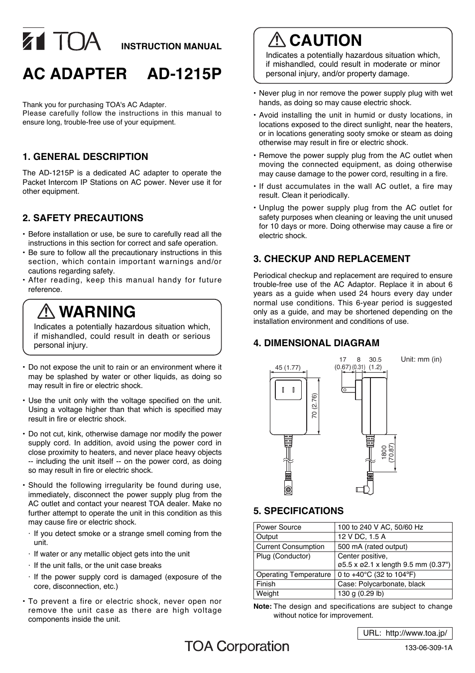 Toa AD-1215P User Manual | 1 page