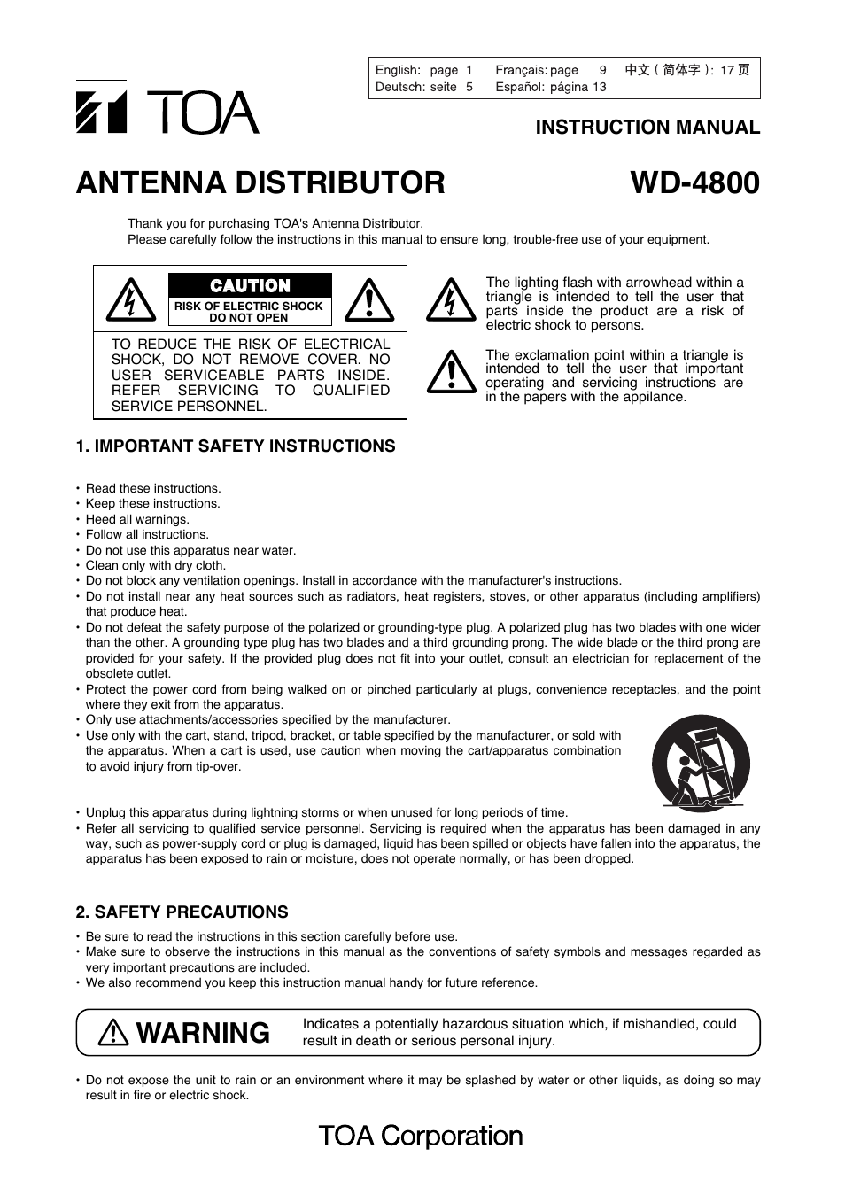 Toa WD-4800 User Manual | 20 pages